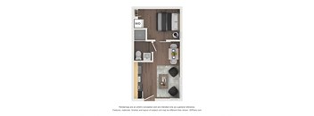 a floor plan of a studio apartment with a bedroom and a living room