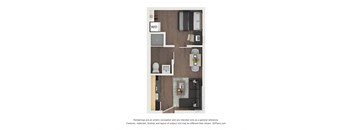 a floor plan of a 1 bedroom unit with a wood floor