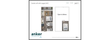 a visual representation of the studio loft with loggia and open to below floor plans