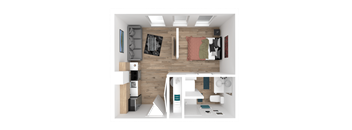 a 3d floor plan of a bedroom with a living room