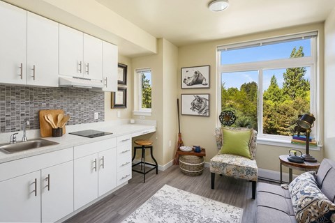 a kitchen with a sink and a window