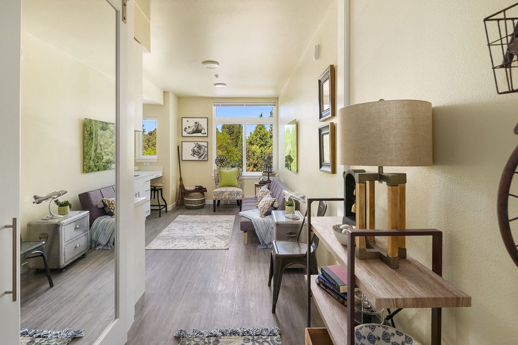 a living room with a couch and a table