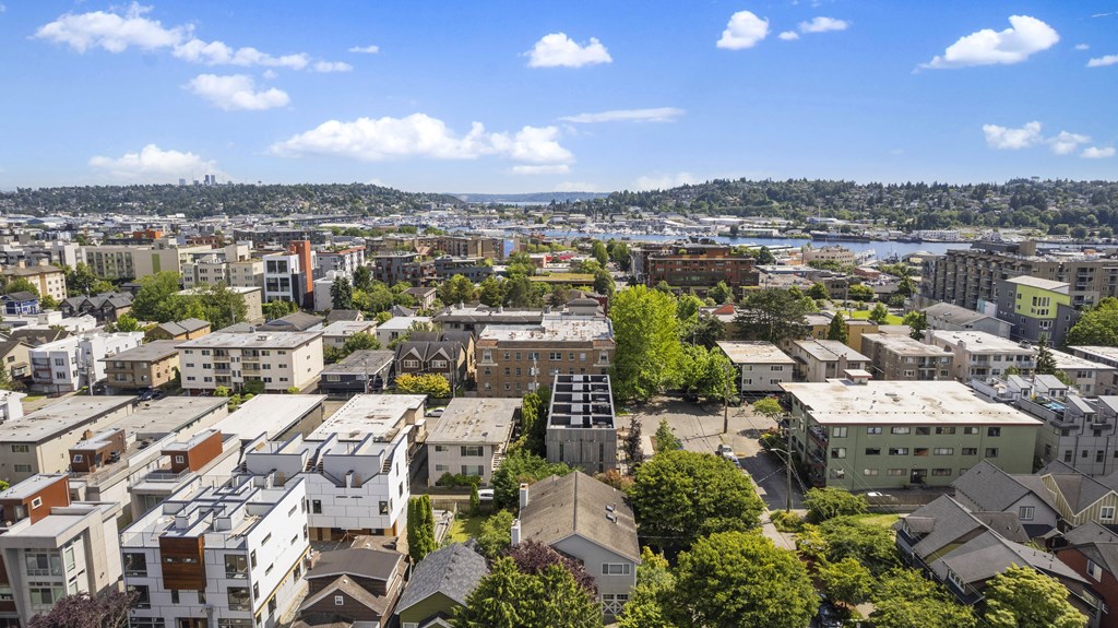 an aerial view of the city