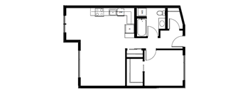 A black and white image of a floor plan with labeled rooms.