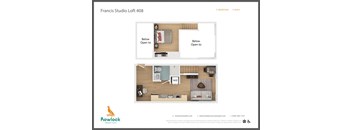 a floor plan of a studio unit with a bedroom and a living room