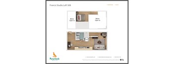 a floor plan for a studio unit with a bedroom and a living room