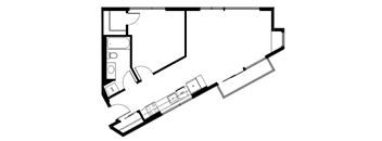 A black and white drawing of a house floor plan.