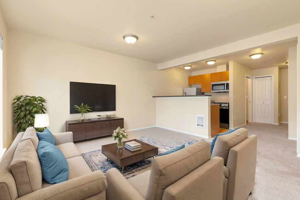 a living room with couches and a coffee table