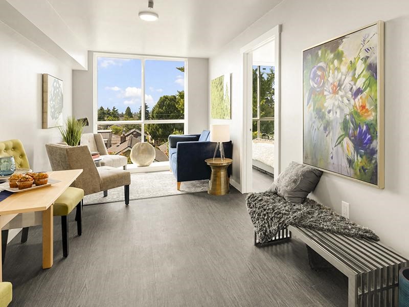 a living room with a couch and a table