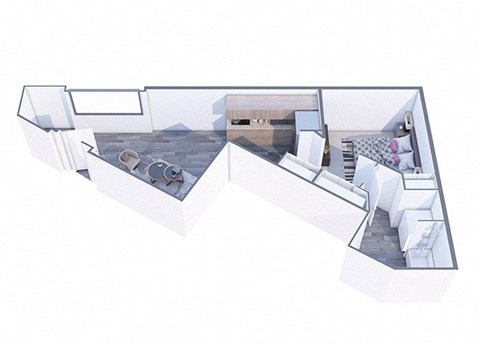 A 3D rendered image of a modern house interior.