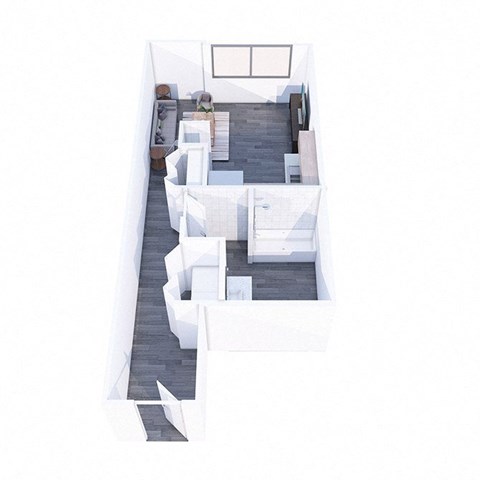 A white room with a couch and a table.