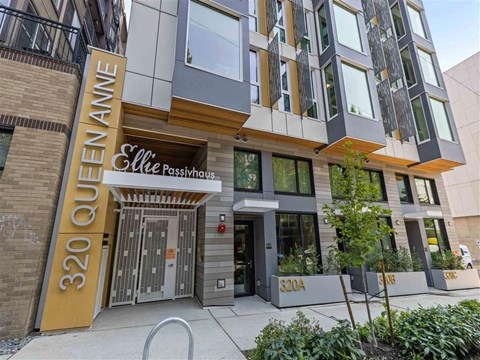 the entrance to the life residence condominium building in the city