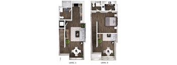 two floor plans of a room with a wood floor