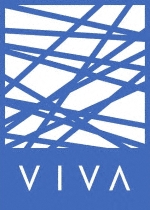 A blue and white graphic with the word VIVA.