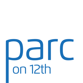 A blue and white logo with the text "parc on 12th".