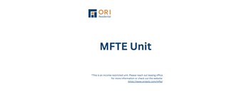 A slide from ORI Residential about MFTE Unit, indicating it is an income-restricted unit and providing a website for more information.