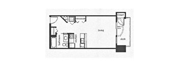 the floor plan of a small house with a kitchen and a living room