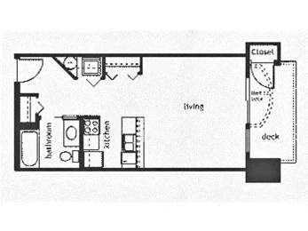 the floor plan of a small house with a kitchen and a living room