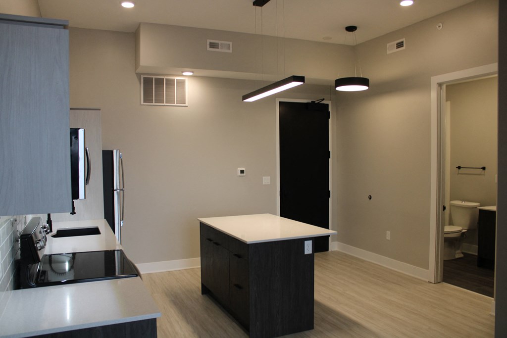Black fixtures and open floor plans