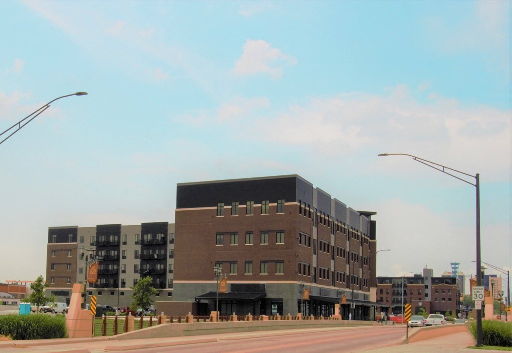 a building on the corner of a city street