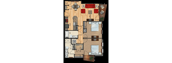 B3 floor plan 2 bed 2 bath 1040 sqft