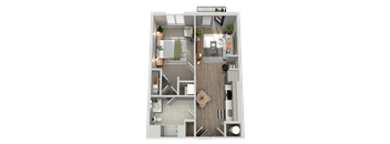a rendering of the 1 bedroom floor plan of a 1 bedroom apartment