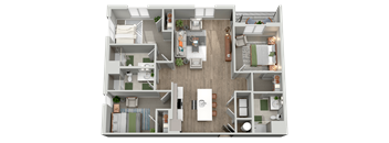 a 3 bedroom floor plan with baths and a closet