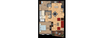 B1 floor plan 2 bed 1 bath 824 sqft