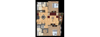 B2 Floorplan 2 bed 2 bath 953 sqft