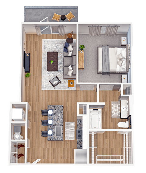 a floor plan of a 1 bedroom apartment