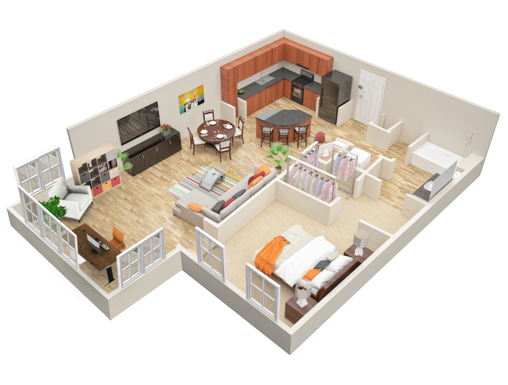 1 bed 1 bath floor plan A1 Sun  at Mariposa Lofts, Atlanta, GA 