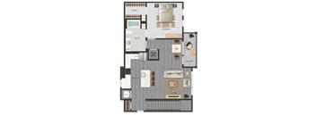 a floor plan of a house with a bedroom and a living room