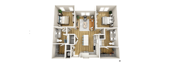 a 3d rendering of a room with a bedroom and a living room