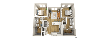 a 3d floor plan of a room with a bedroom and a bathroom