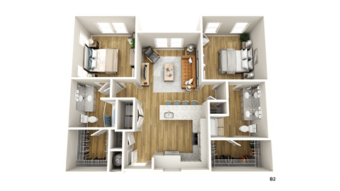 a 3d floor plan of a room with a bedroom and a bathroom