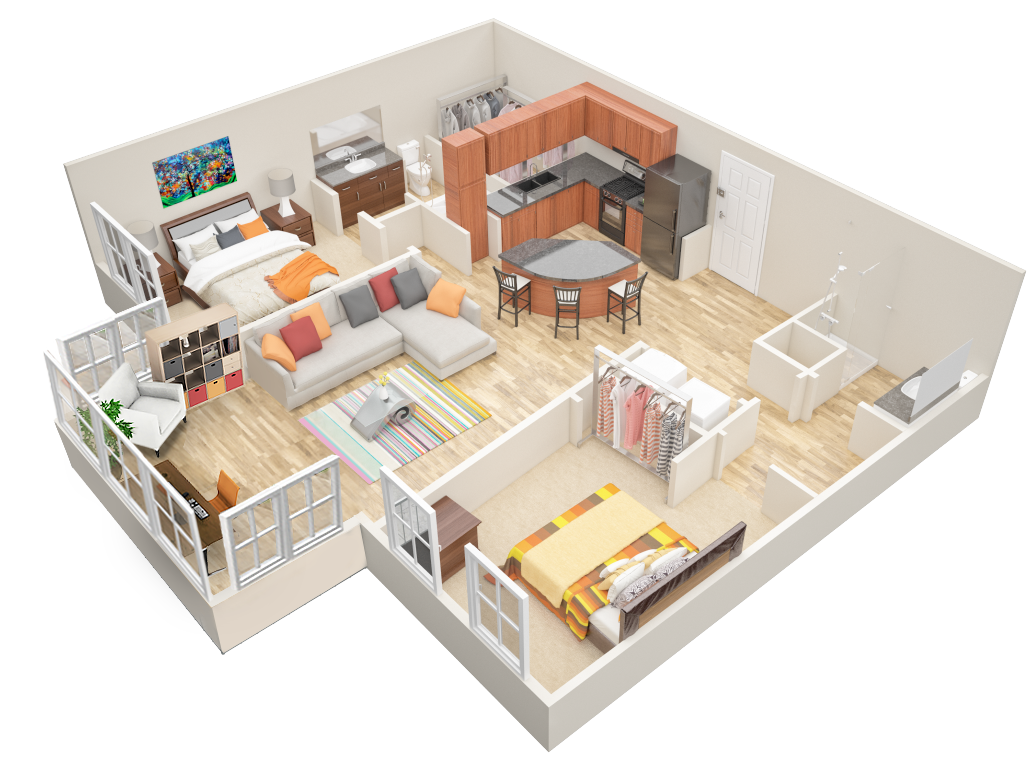 2 bed 2 bath floor plan B3 Sunroom at Mariposa Lofts, Atlanta, GA, 30307