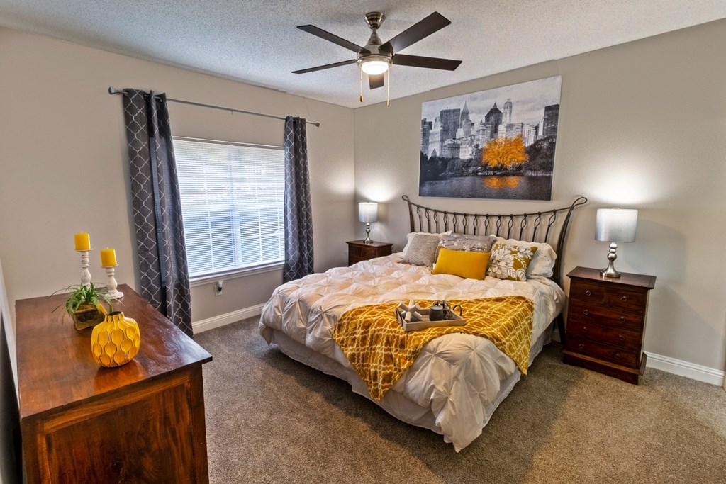 master bedroom with king size bed at Lullwater at Calumet, Newnan