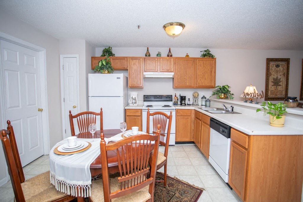 model kitchen with dining room table