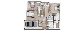 a floor plan of a house with a car in the garage