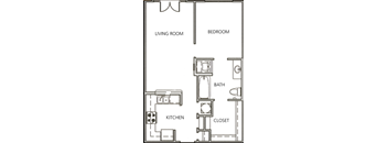 1 Bedroom 1 Bath 615 Sq.Ft. Bourbon Floor Plan at The Orleans of Decatur, Georgia, 30033