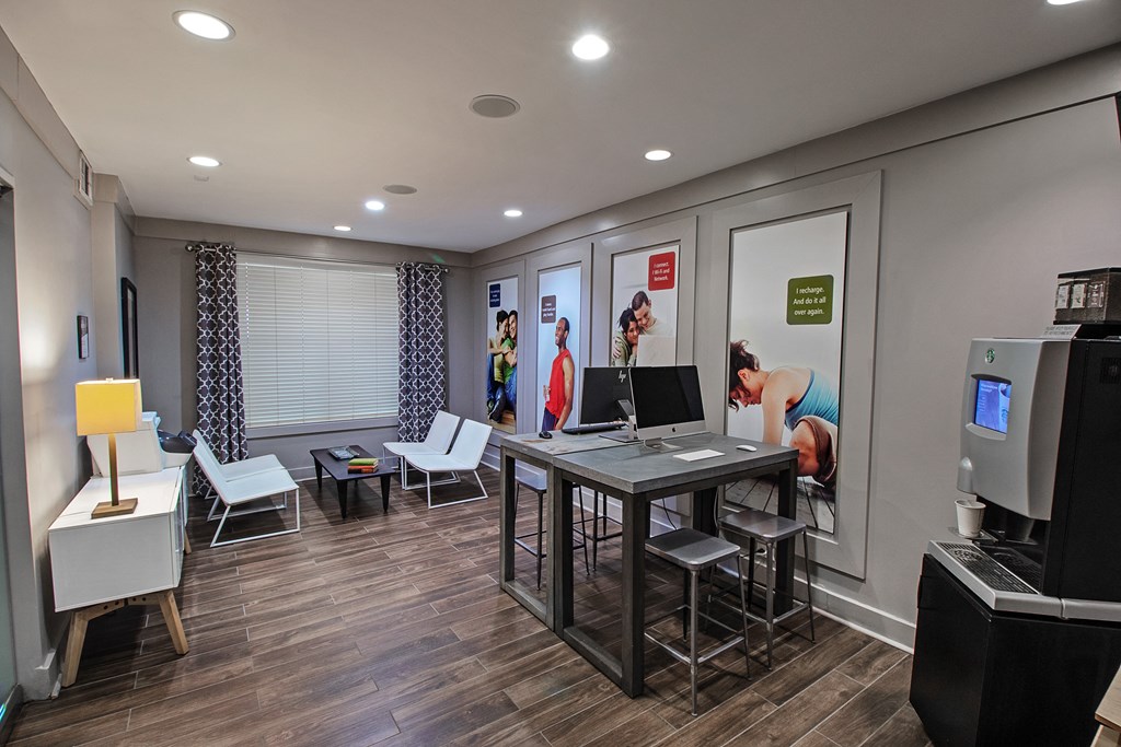 Cyber Cafe area at West Inman Lofts Apartments, Atlanta, Georgia