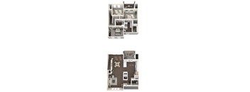 Two images of a dollhouse living room with furniture.