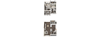 Two images of a dollhouse living room with furniture.