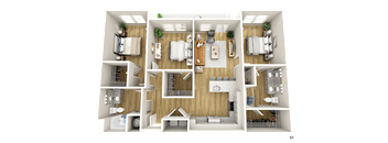 a 3d rendering of a floor plan with a bedroom and a bathroom