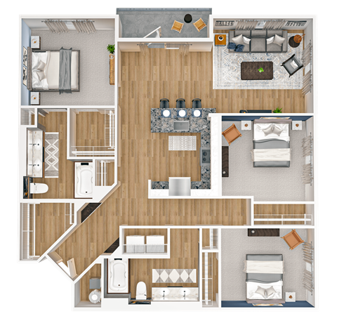 a floor plan of a 3 bedroom apartment
