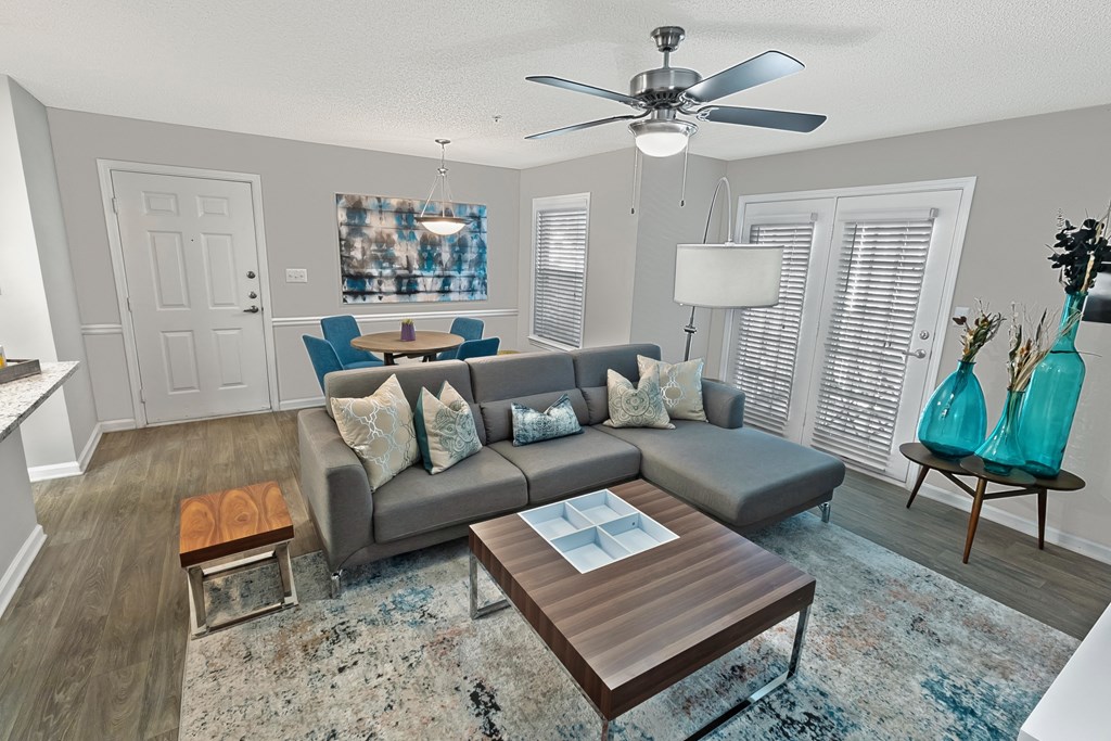 Model Living Room at The Carlyle at Perimeter, Dunwoody, GA, 30338