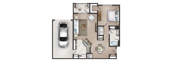 a floor plan of a house with a car in the garage