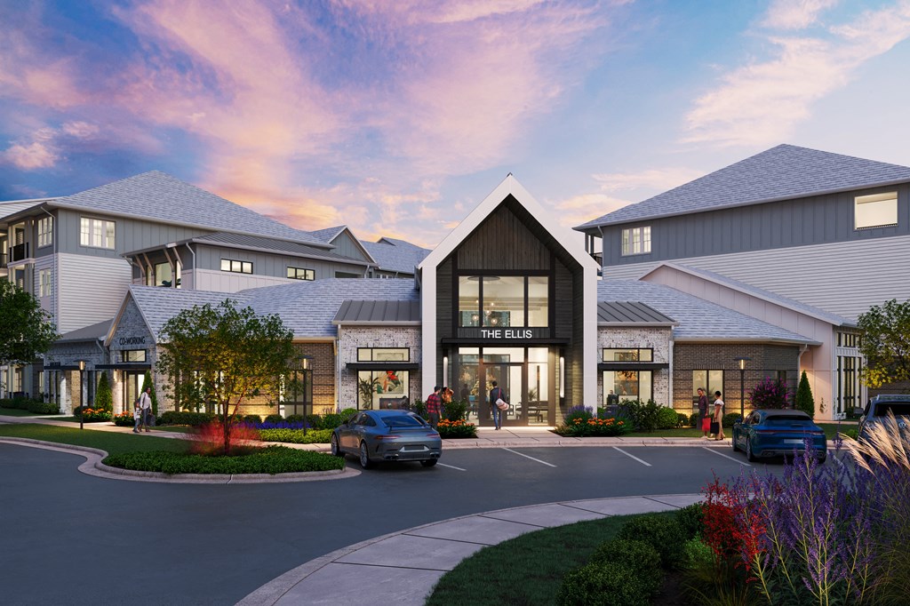 a rendering of a building with a street with cars