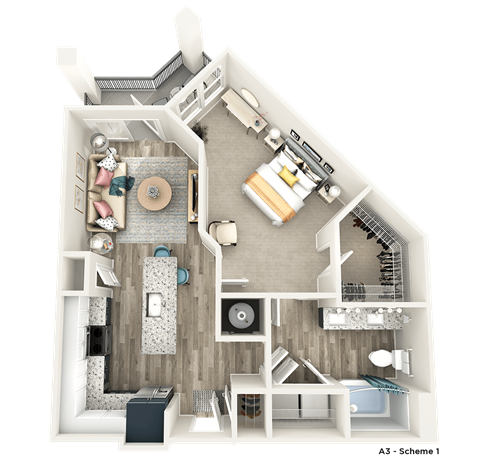 a floor plan of a 1 bedroom apartment