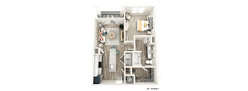 a floor plan of a 1 bedroom apartment